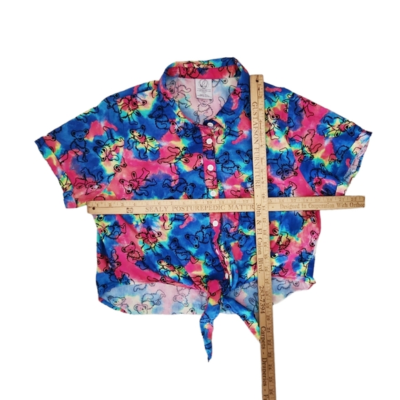 GRATEFUL DEAD Tie Dye Button Down Crop Tie Knot Front - Picture 7 of 9